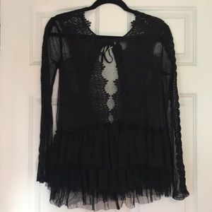 Free People Black Lace Top